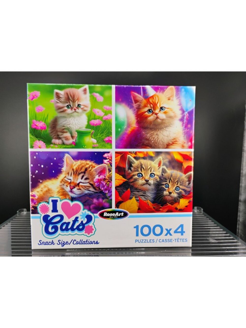 I Love Cats Puzzle Set 100 X 4 Snack Size Jigsaw Box RoseArt